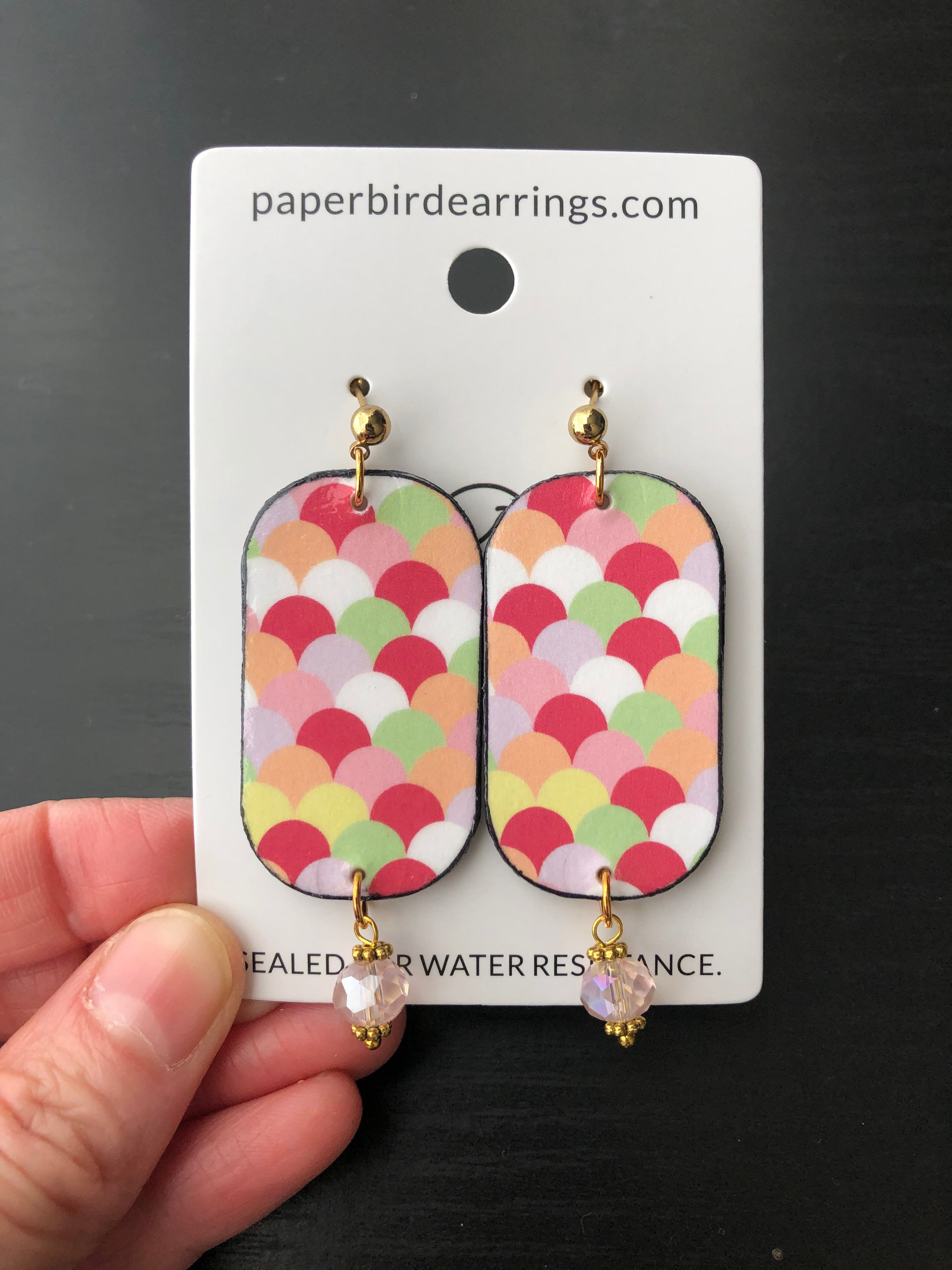View of Colorful art deco – Paper Bird Earrings