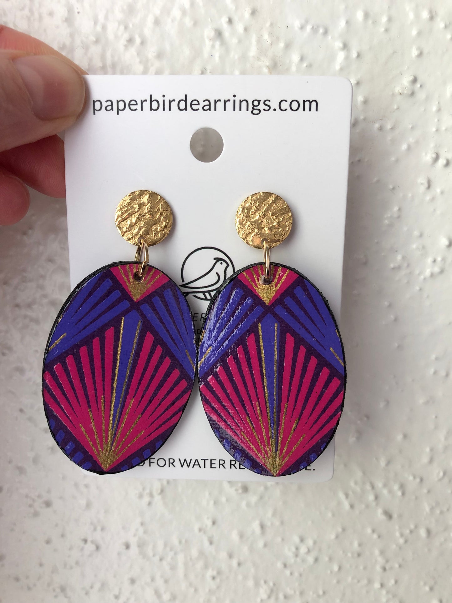 pink and purple oval drop paper earrings