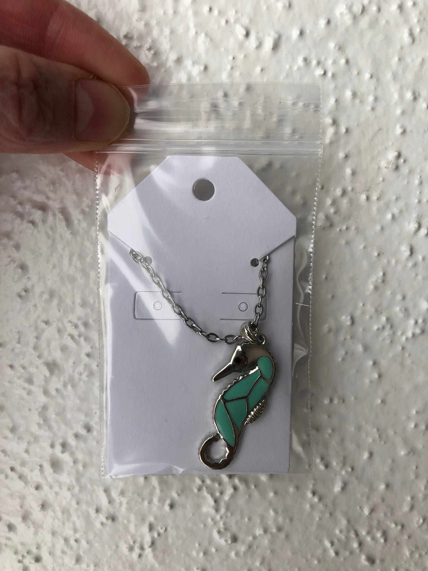 Turquoise enamel seahorse pendant necklace