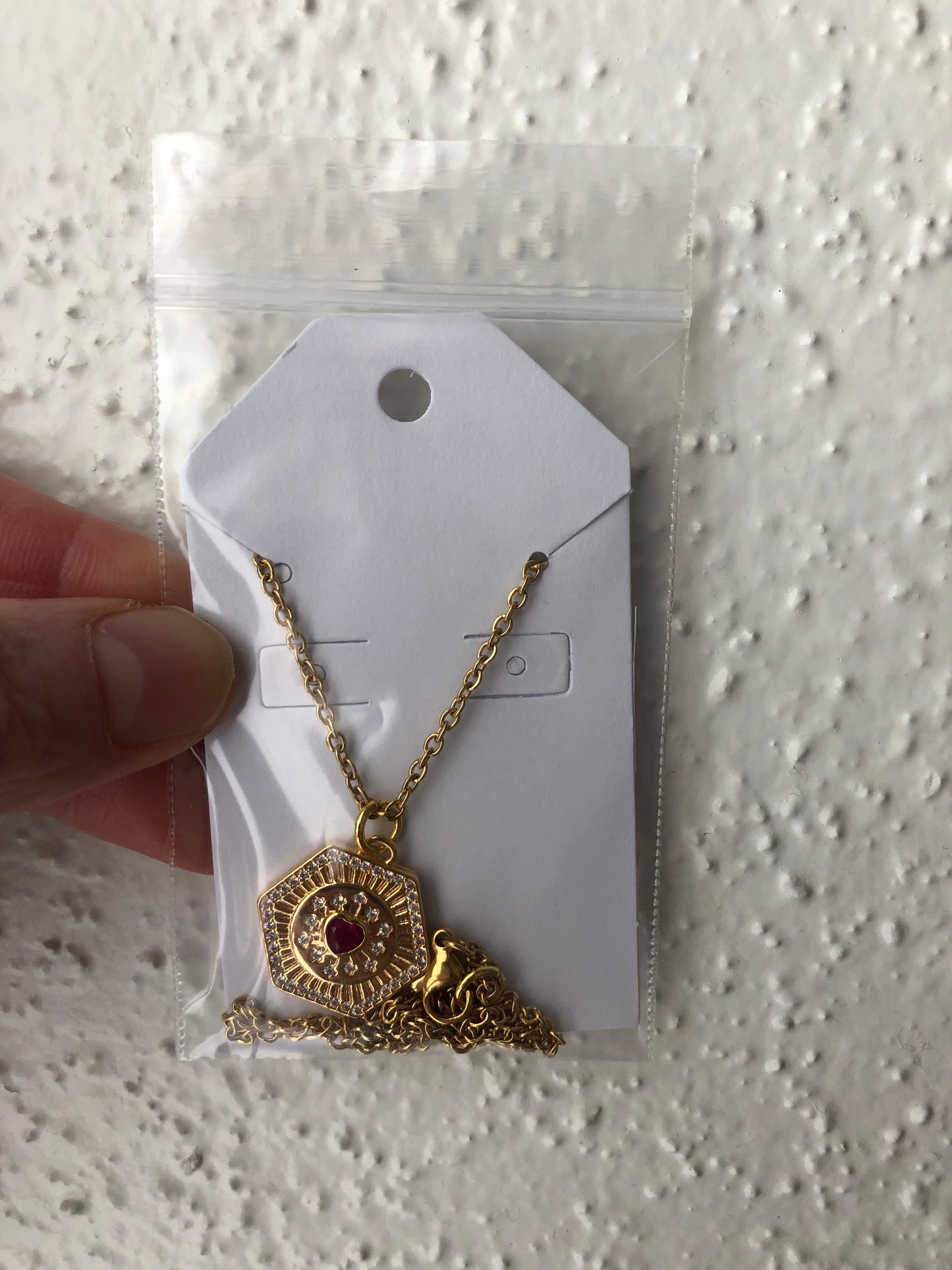 Hexagonal 14 K gold plated pendant necklace