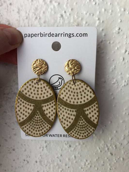 oval paper earrings with golden dots design