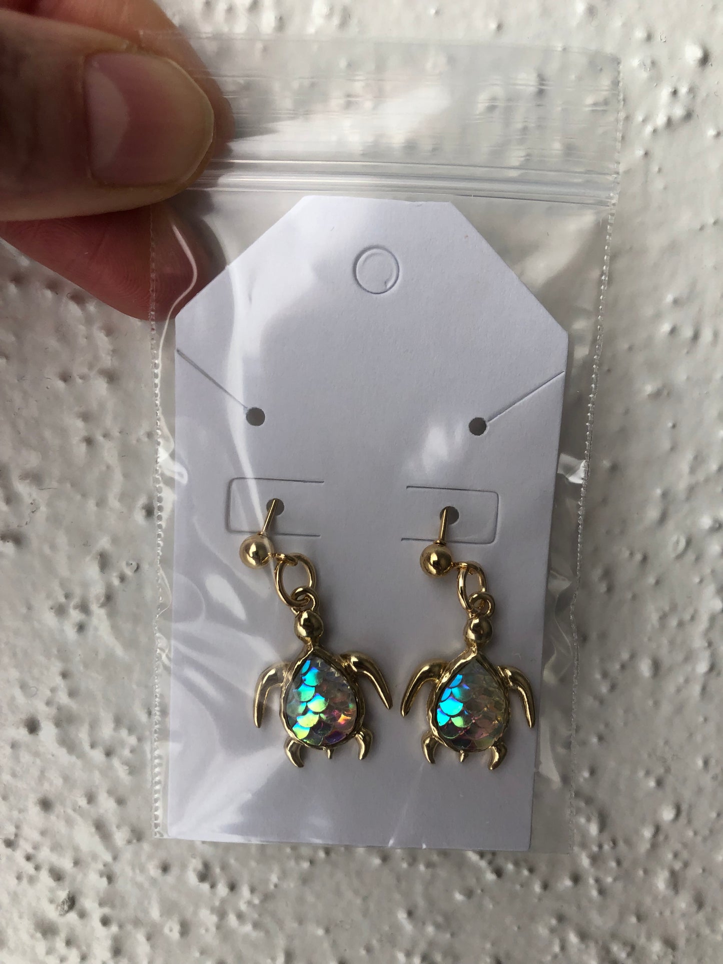 Rainbow glass sea turtle earrings