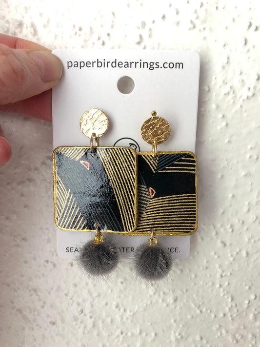 grey and gold abstract paper earrings handmade