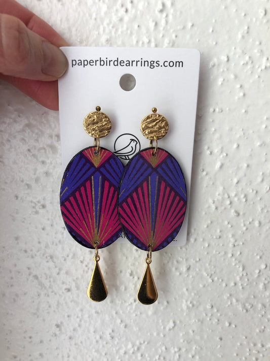 Colorful geometric pink and purple statement dangle paper earrings