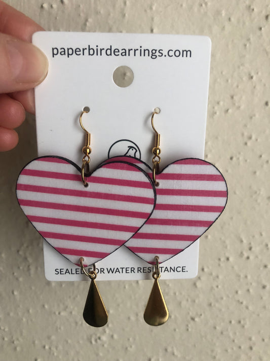 heart shaped earrings with pink stripes